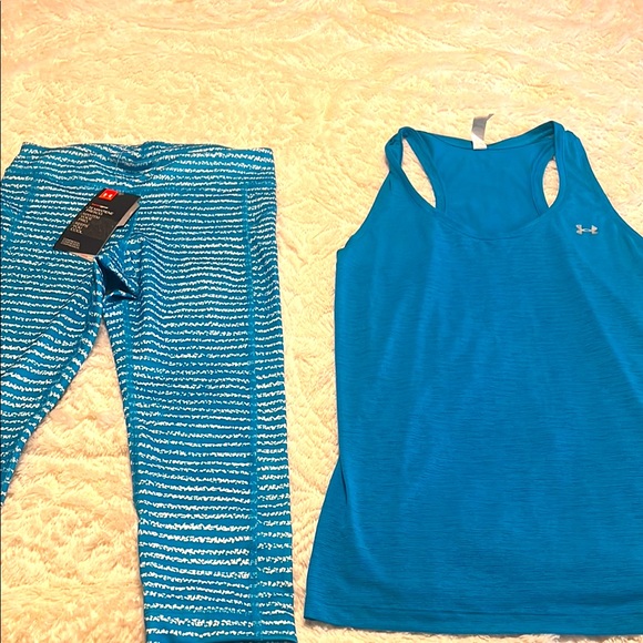Under Armour Teal Tank and Striped Leggings Set - Picture 1 of 4